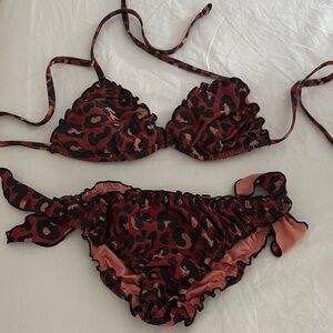 Leopard Print Bikini Set - Red and Black